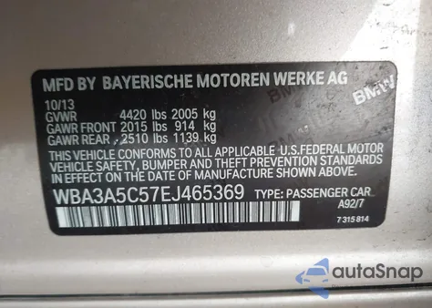 2014 BMW 328I z USA, uszkodzony, nr VIN WBA3A5C57EJ465369